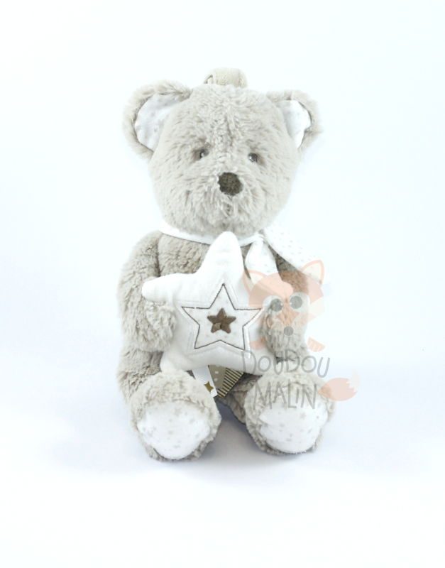  musical box bear grey white star 
